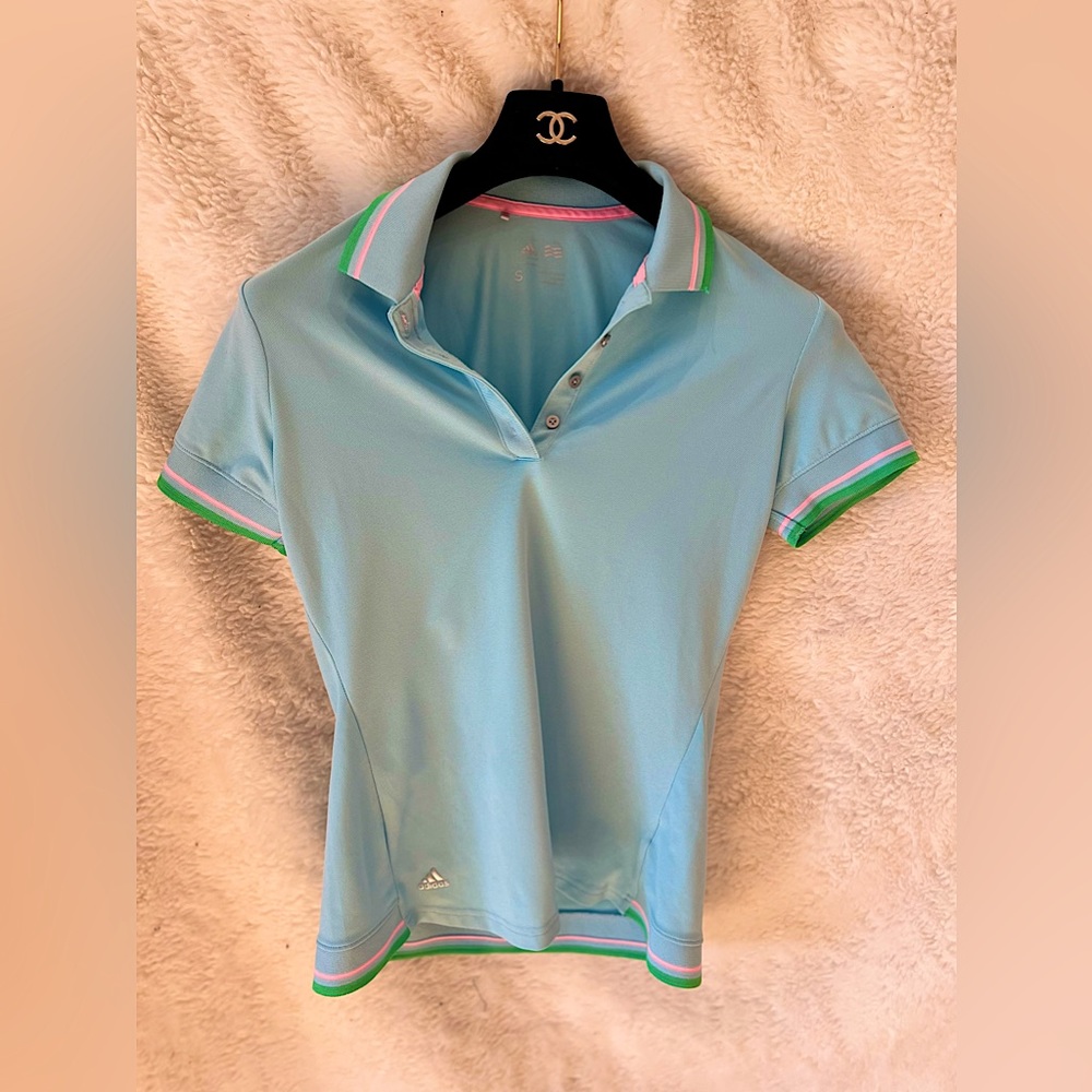 Adidas Women Light Blue Polo Size S